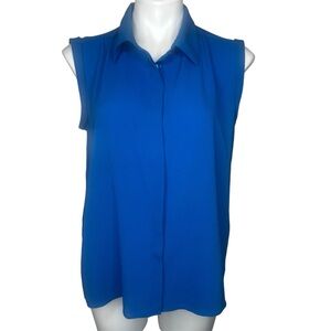 Simply Styled By SEARS (M) Royal Blue Blouse Hidden Button Up Tailored Sleeve